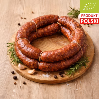Kiełbasa jałowcowa ekologiczna w formie wianka z wieprzowiny rasy puławskiej